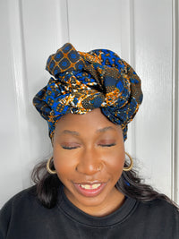 Devyn Blue and Yellow Ankara Headwrap/Scarf