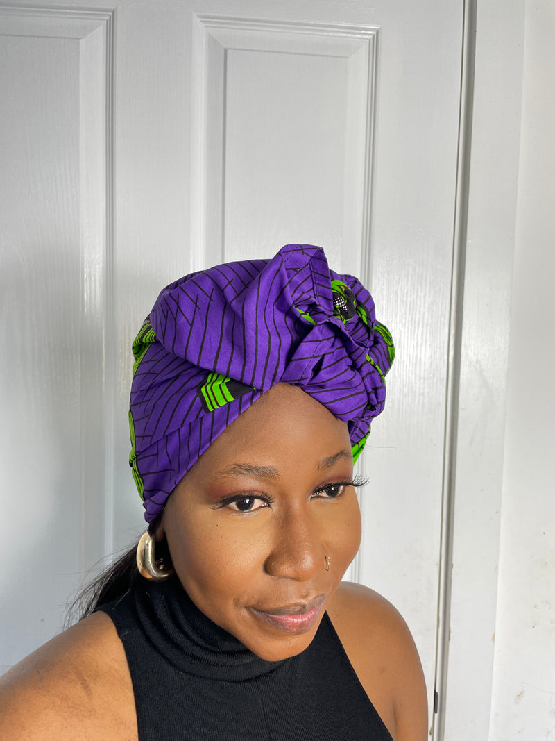 ASA Green and Purple Ankara Headwrap/Scarf