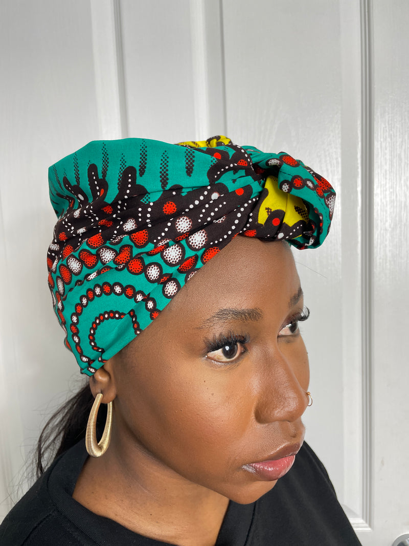 Ayo Teal and yellow Ankara Headwrap/Scarf