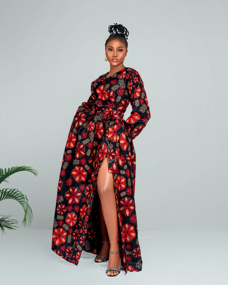 Arin Ankara Maxi Dress | Black and Red African Print