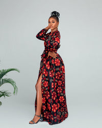 Arin Ankara Maxi Dress | Black and Red African Print