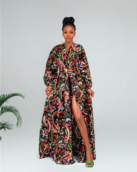 Alex Ankara Maxi Dress | White and Red Multicolored African Print