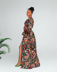 Alex Ankara Maxi Dress | White and Red Multicolored African Print