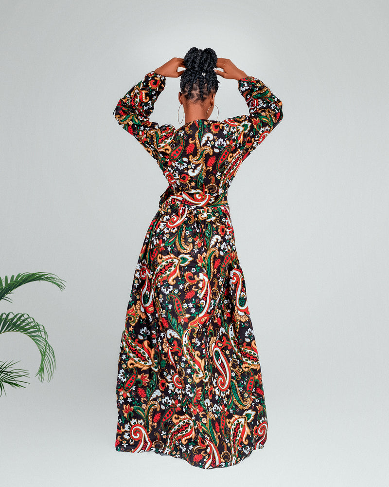 Alex Ankara Maxi Dress | White and Red Multicolored African Print