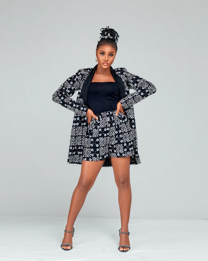 Edith Ankara High Waisted Shorts | Black and White African Print