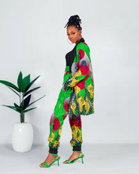 Eliana Ankara Long Jacket | Green African Print