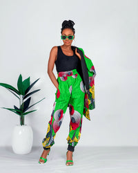 Eliana Ankara High Waisted Trouser | Green African Print