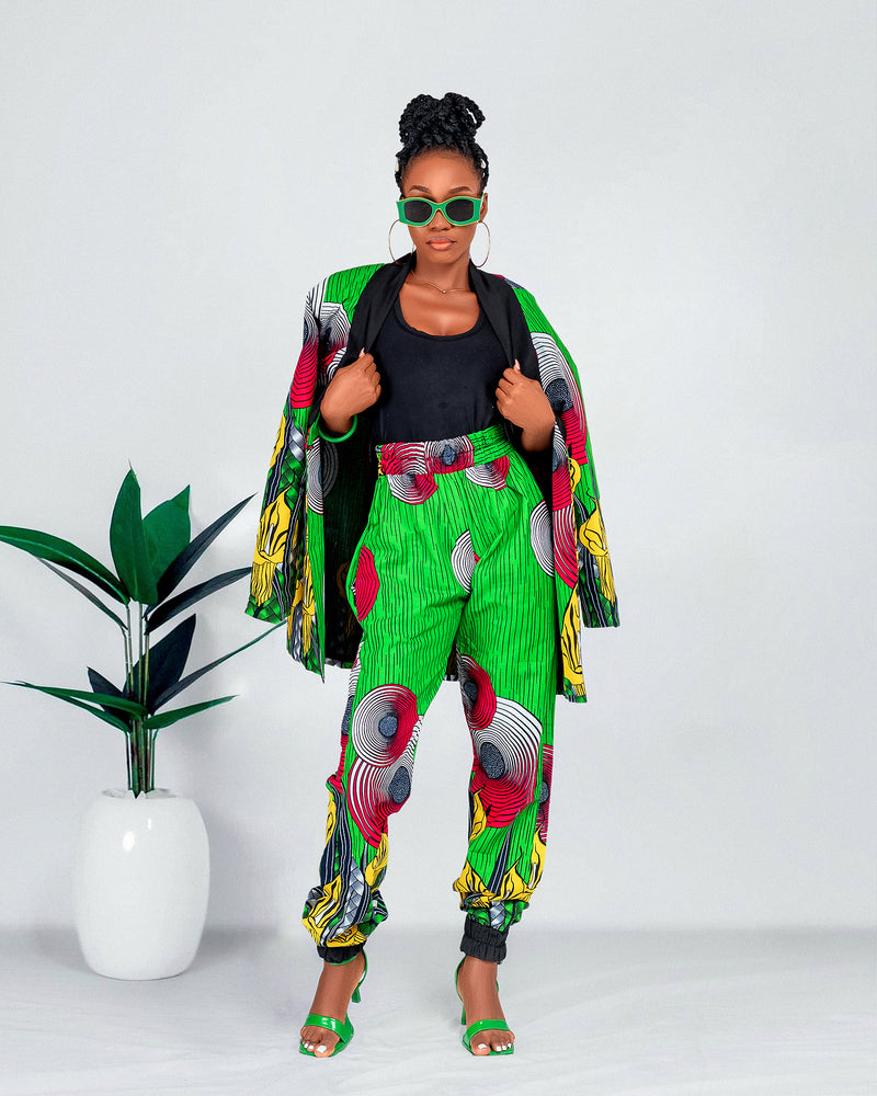 Eliana Ankara Long Jacket | Green African Print