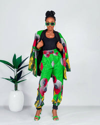 Eliana Ankara High Waisted Trouser | Green African Print