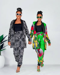 Edith Ankara Longline Jacket | Black and White African Print