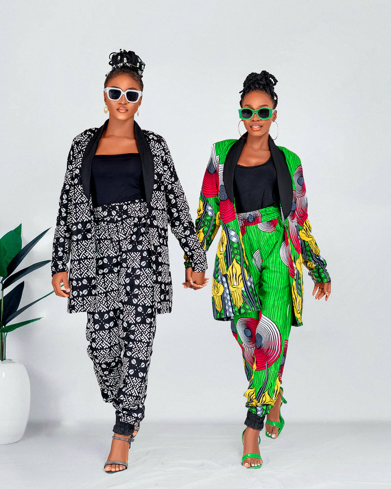 Edith Ankara Longline Jacket | Black and White African Print