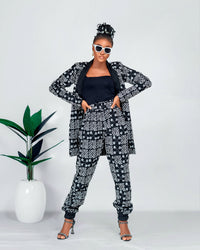 Edith Ankara Longline Jacket | Black and White African Print