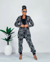 Edith Ankara Longline Jacket | Black and White African Print