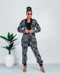 Edith Ankara Longline Jacket | Black and White African Print