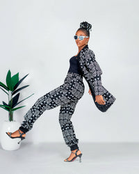 Edith Ankara Longline Jacket | Black and White African Print