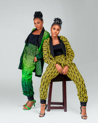 Ene Ankara Long Jacket | Green African Print