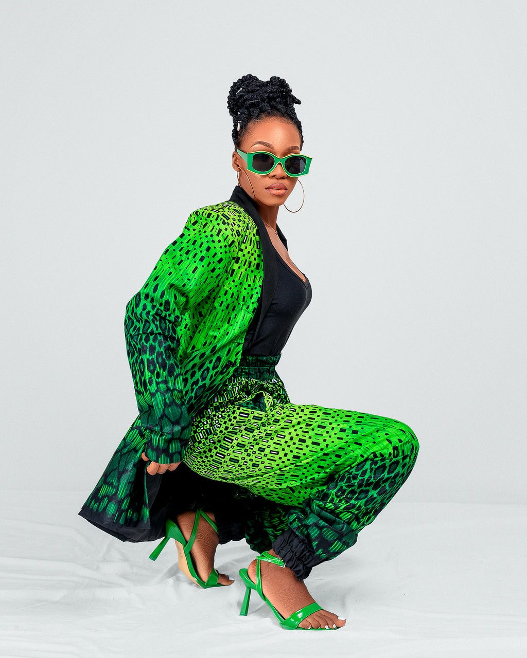 Ene Ankara High Waisted Trouser | Green African Print