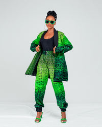 Ene Ankara Long Jacket | Green African Print