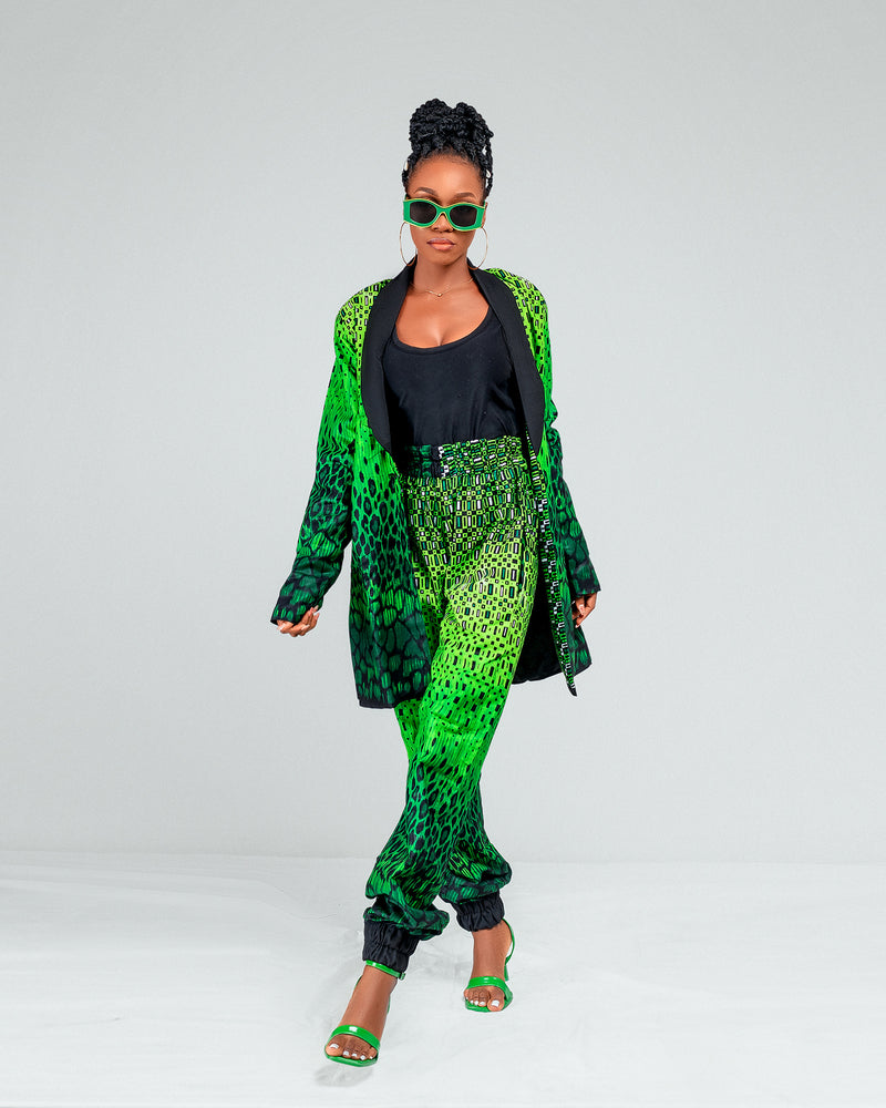 Ene Ankara Long Jacket | Green African Print