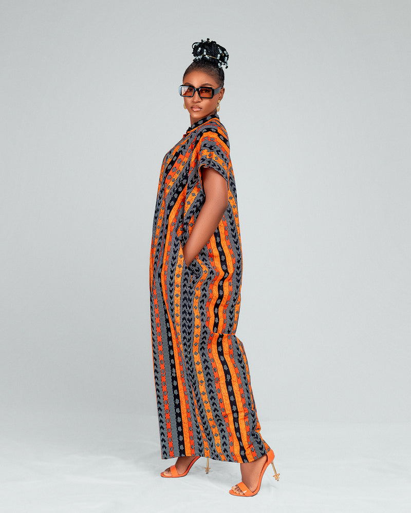 Pearl Ankara Bubu Maxi Dress | Yellow and Black Multicolored African Print