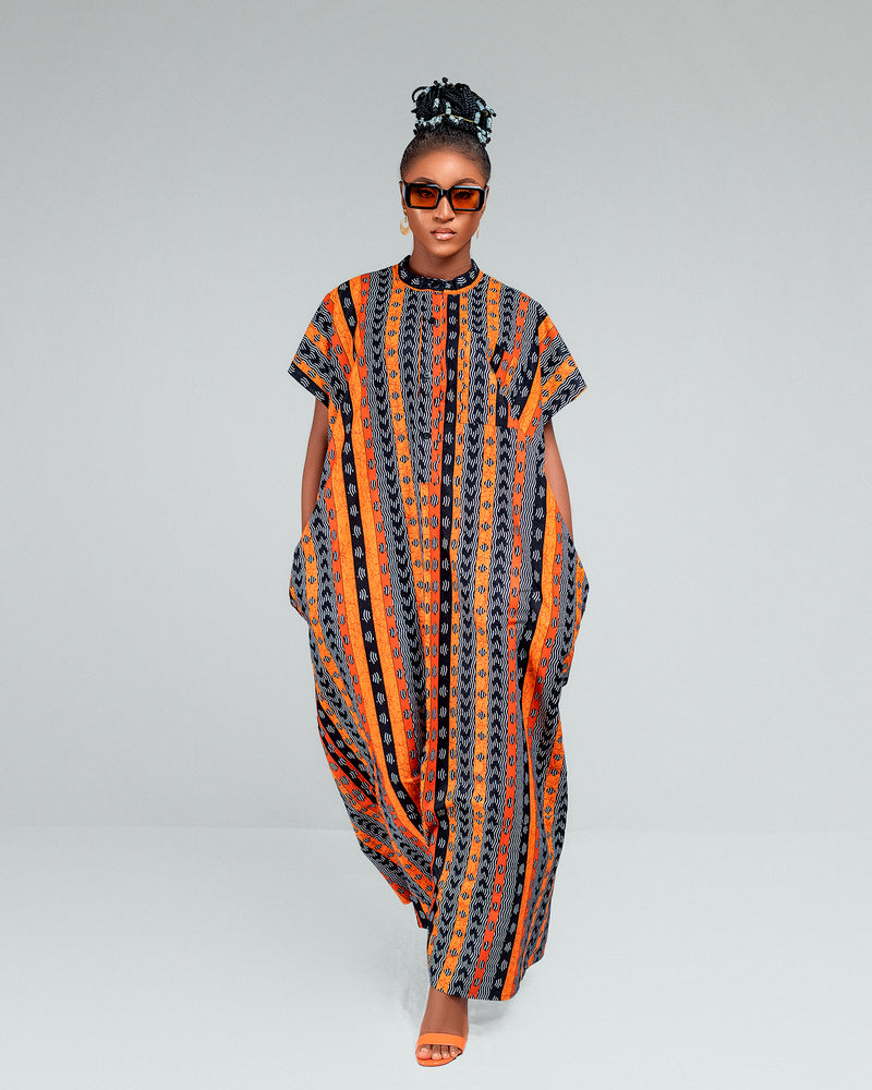 Pearl Ankara Bubu Maxi Dress | Yellow and Black Multicolored African Print