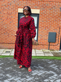 Eno Ankara Maxi Dress | Red and Black African Print