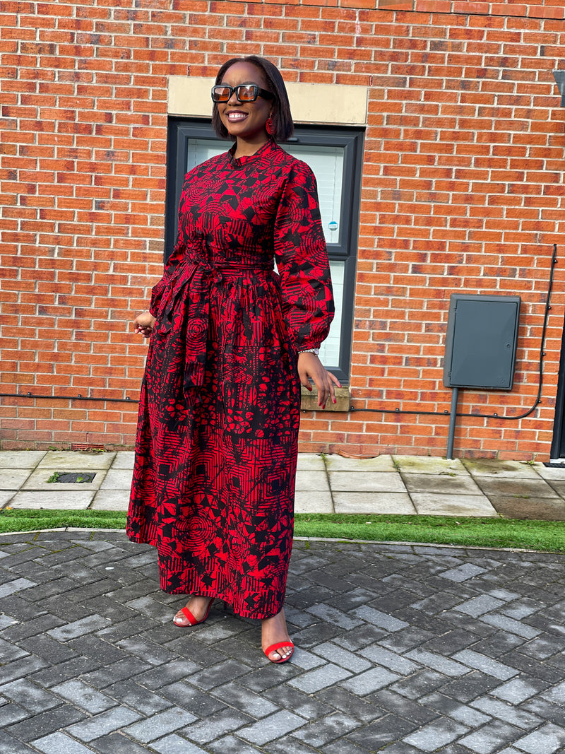 Eno Ankara Maxi Dress | Red and Black African Print