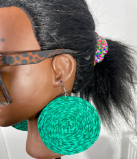 Green Circle African Rattan Earring