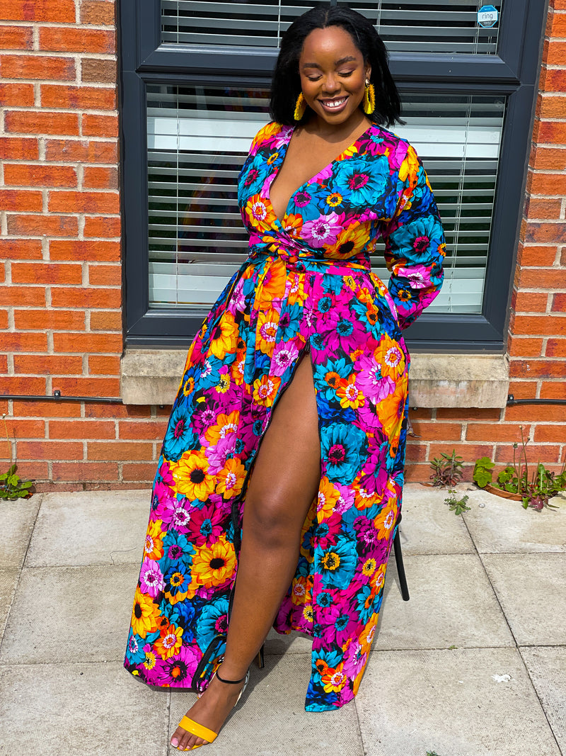 Avita Ankara Maxi Dress | Pink Floral Multicoloured African Print