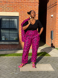 Genni Ankara High waisted Trouser | Pink and Black African Print