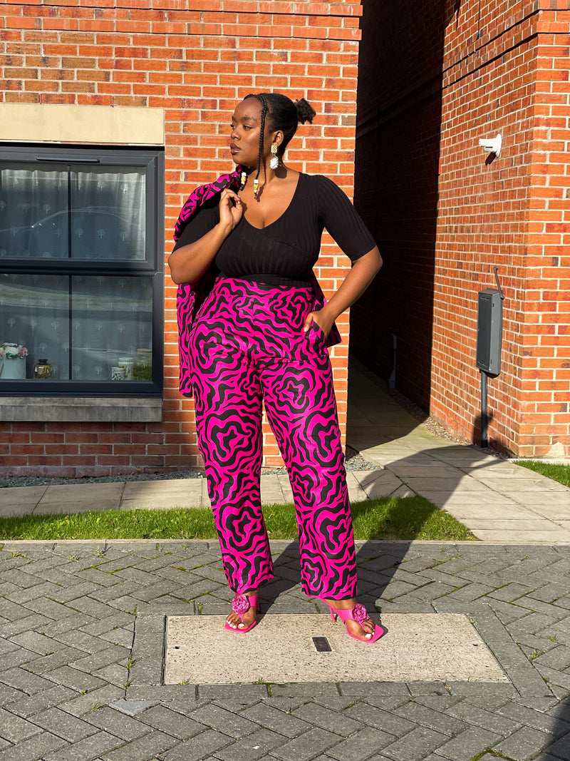 Genni Ankara High waisted Trouser | Pink and Black African Print