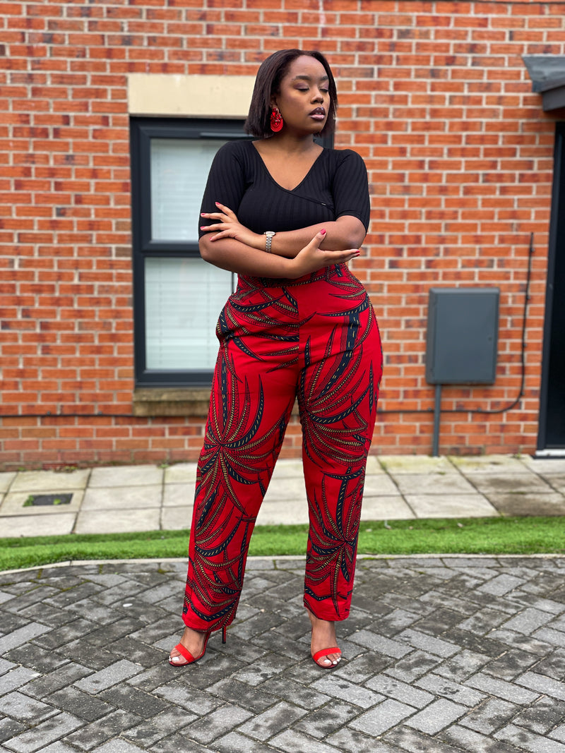 GIbs Ankara High waisted Trouser | Red and Black African Print