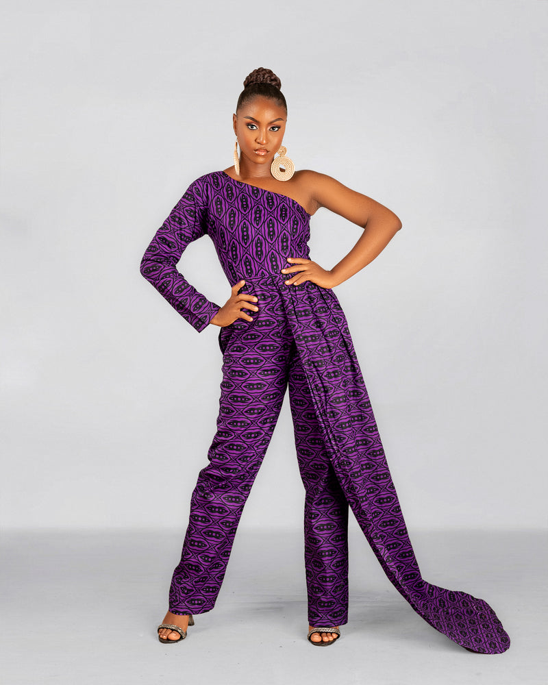 Anny Ankara Jumpsuit | Purple African Print