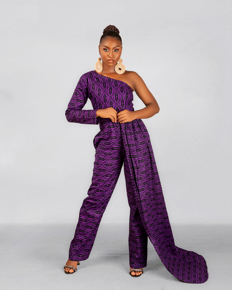 Anny Ankara Jumpsuit | Purple African Print