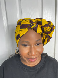 Abby Ankara Headwrap/Scarf |Yellow and Brown African Print