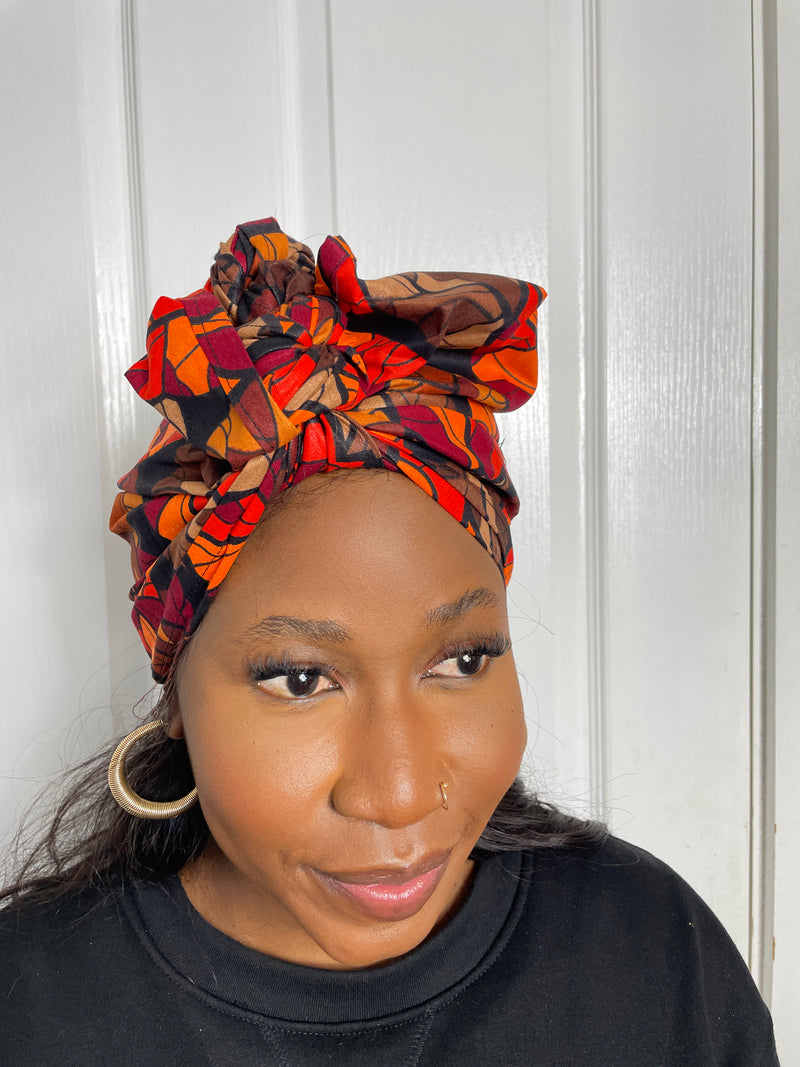 Joke Brown and Orange Ankara Headwrap/Scarf