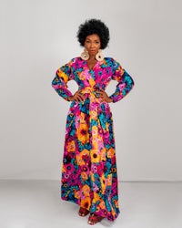 Avita Ankara Maxi Dress | Pink Floral Multicoloured African Print