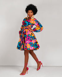 Avita Ankara Mini Dress | Yellow and Pink Multicoloured Floral Print