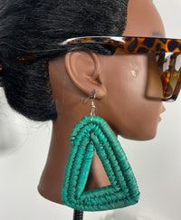 Green Triangle Rattan Earring