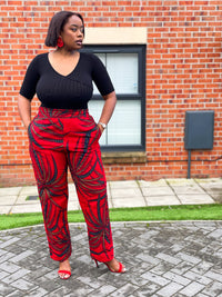 GIbs Ankara High waisted Trouser | Red and Black African Print