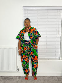 Barbara Ankara Short-sleeves Shirt | Green and Orange Multicolored African Print