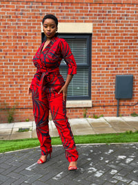 Alda Ankara Jumpsuit | Red African Print