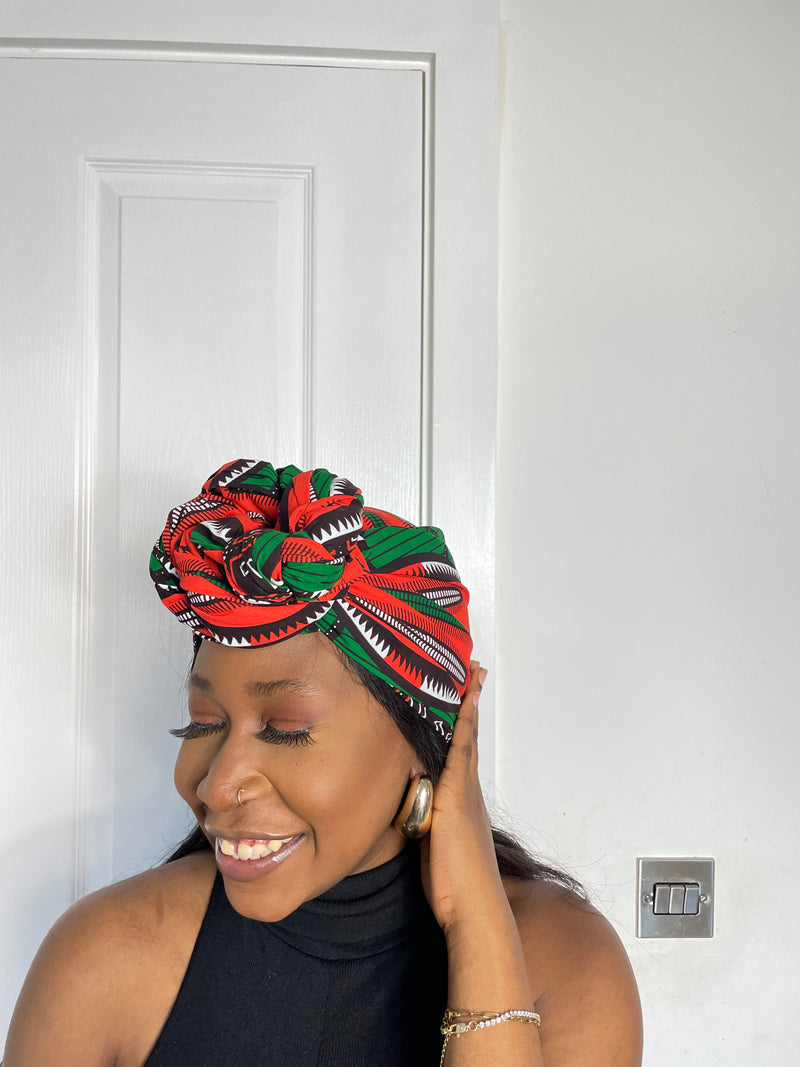 Maggie Green and Orange Ankara Headwrap/Scarf