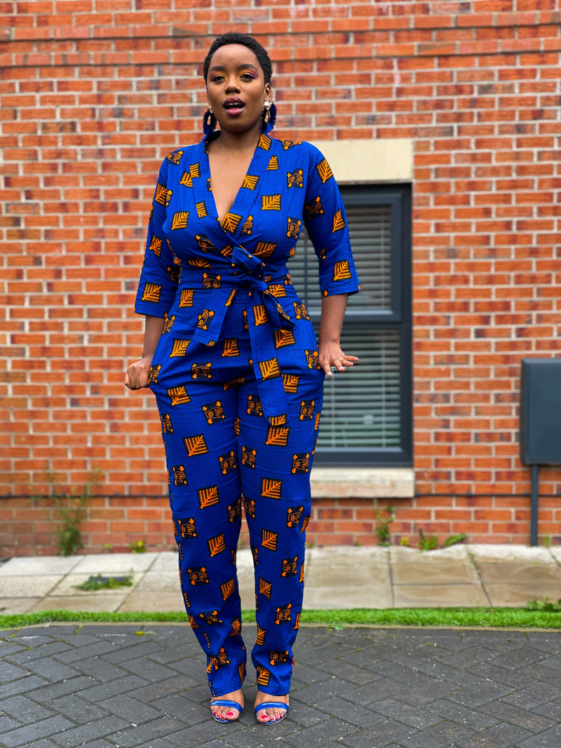 Annora Ankara Jumpsuit | Blue and Yellow African Print