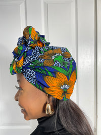 Martha Green and Blue Ankara Headwrap/Scarf