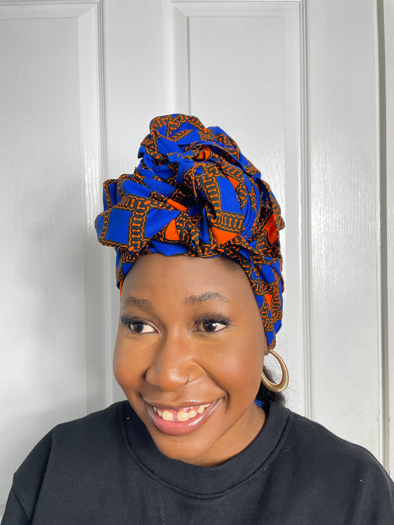 Zazi Blue and Orange Ankara Headwrap/Scarf