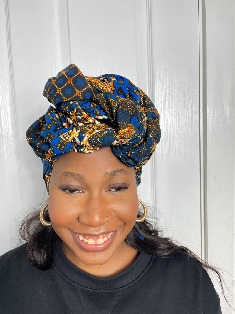 Devyn Blue and Yellow Ankara Headwrap/Scarf