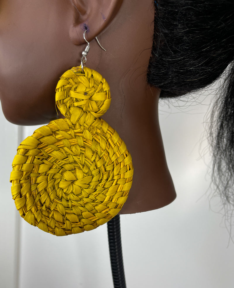 Yellow Double circle Rattan Earring