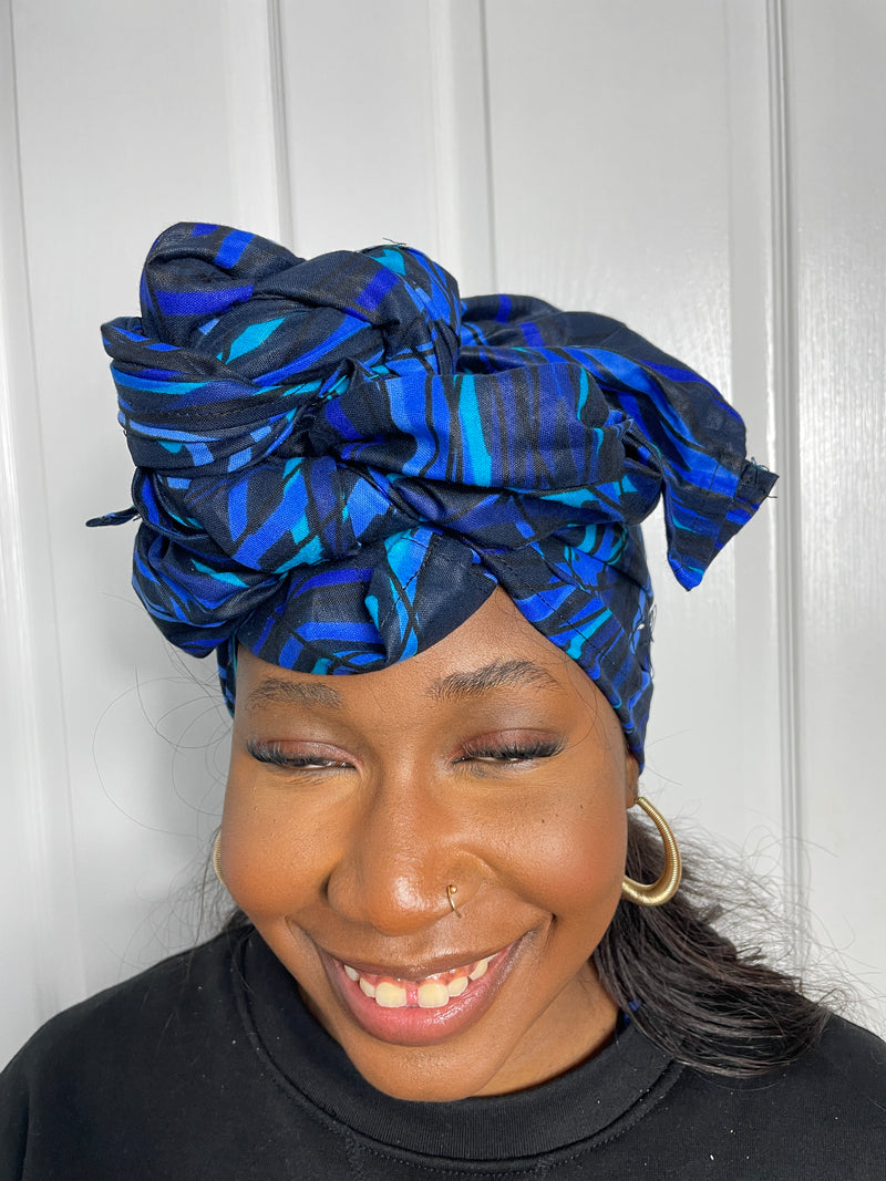 Stephanie Blue and Black Ankara Headwrap/Scarf