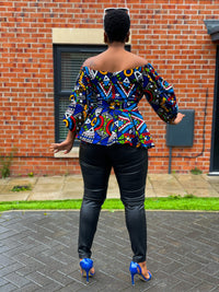 Chloe Ankara Peplum Top | Blue Multicoloured African Print